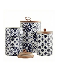 American Atelier Blue Medallion 3 Pc Canister Set