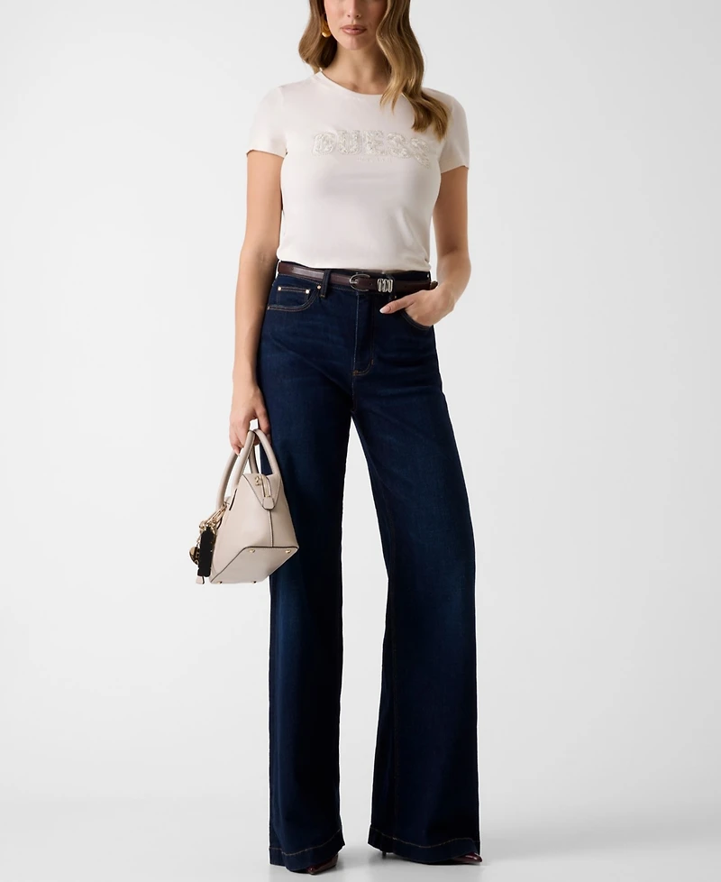 Guess Women's Embellished Lace Logo Crewneck Short-Sleeve T-Shirt