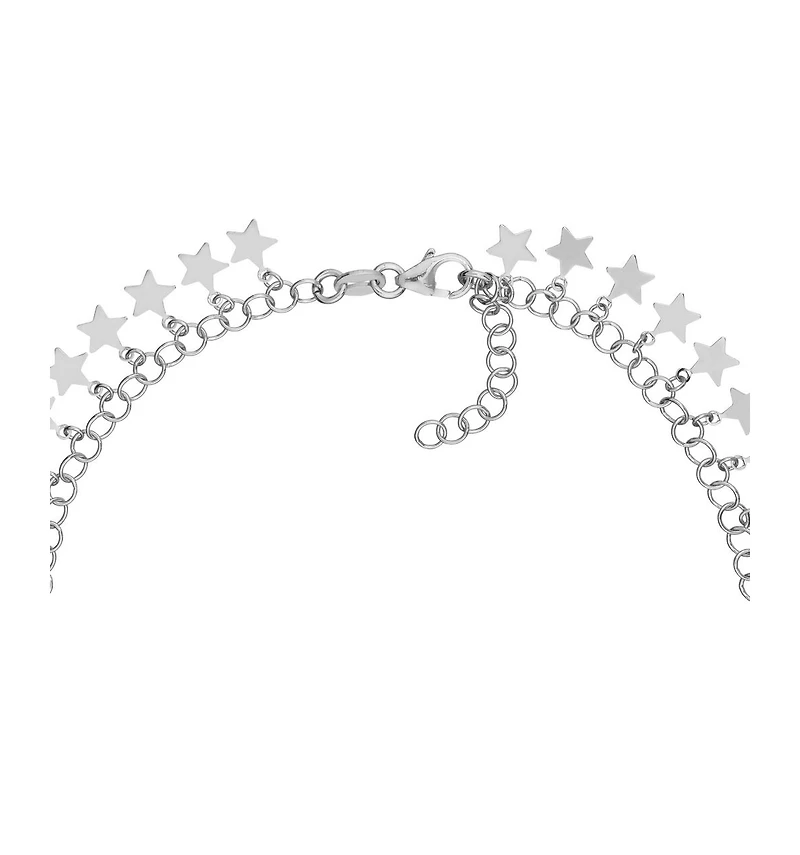 Curata Jewelry 925 Sterling Silver 10 Inch Rhodium Plated Round Link With Hanging Stars Adjustable Anklet Anklet