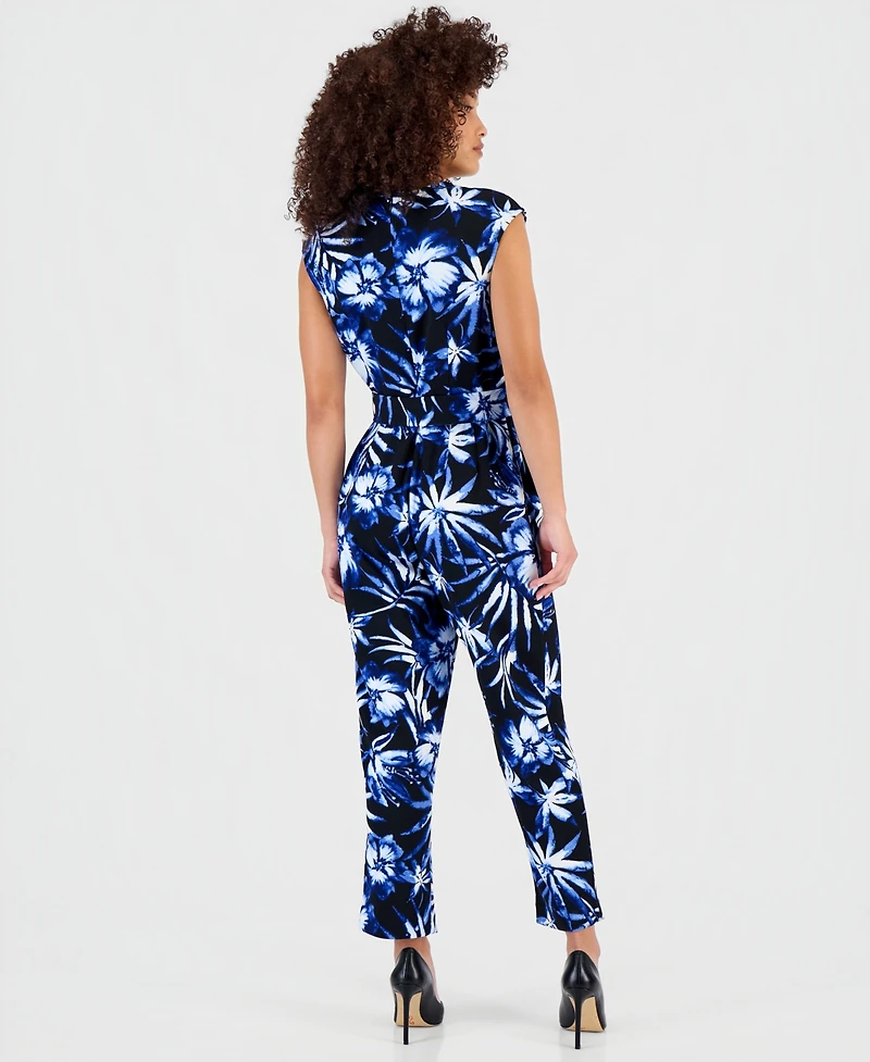 Anne Klein Essentials Petite Printed Tie-Waist Jumpsuit