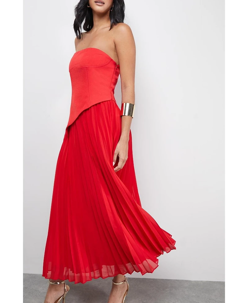 Warehouse Women's Bandeau Bodice Pleated Midi Dress