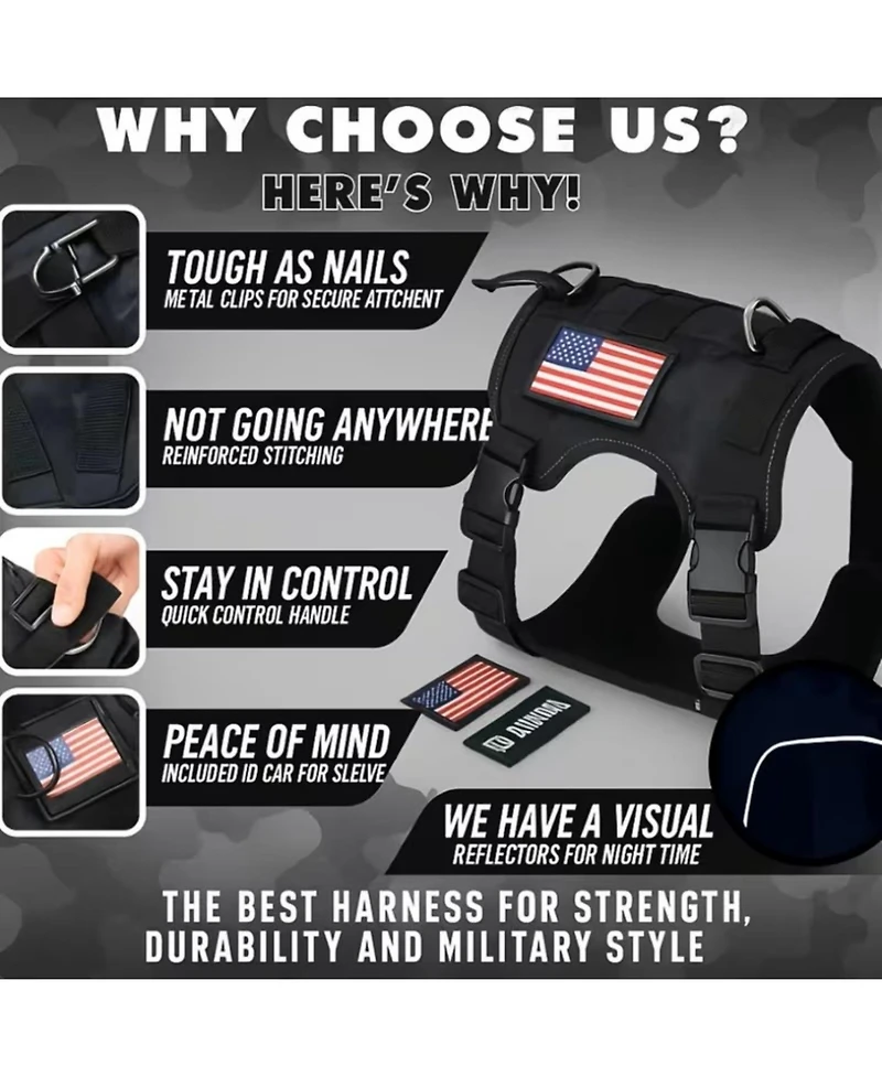 ProMounts Durable Tactical Dog Harness for Medium and Large Breeds, Featuring an Adjustable Vest with Handle, Metal Buckle, Camouflage Patches