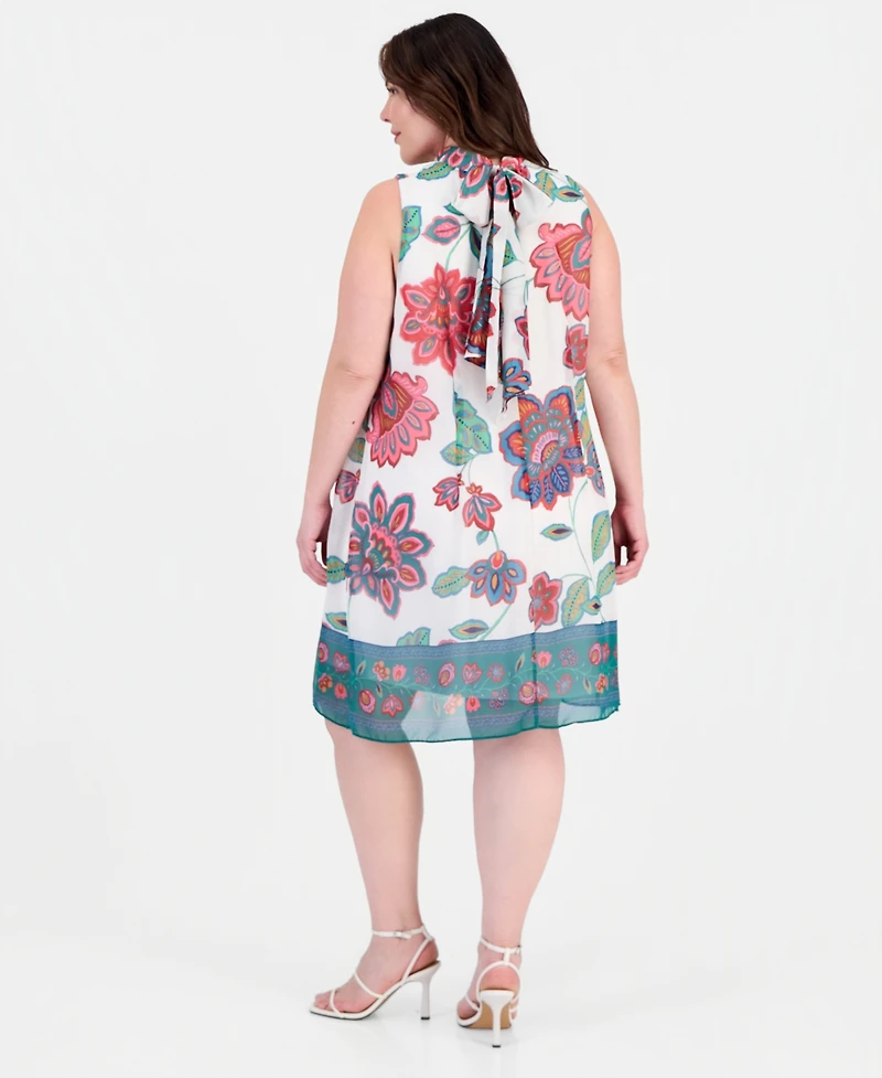 Robbie Bee Plus Printed Mock-Neck Sleeveless Dress