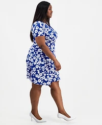 Robbie Bee Plus Printed Faux-Wrap Asymmetric-Tier Dress