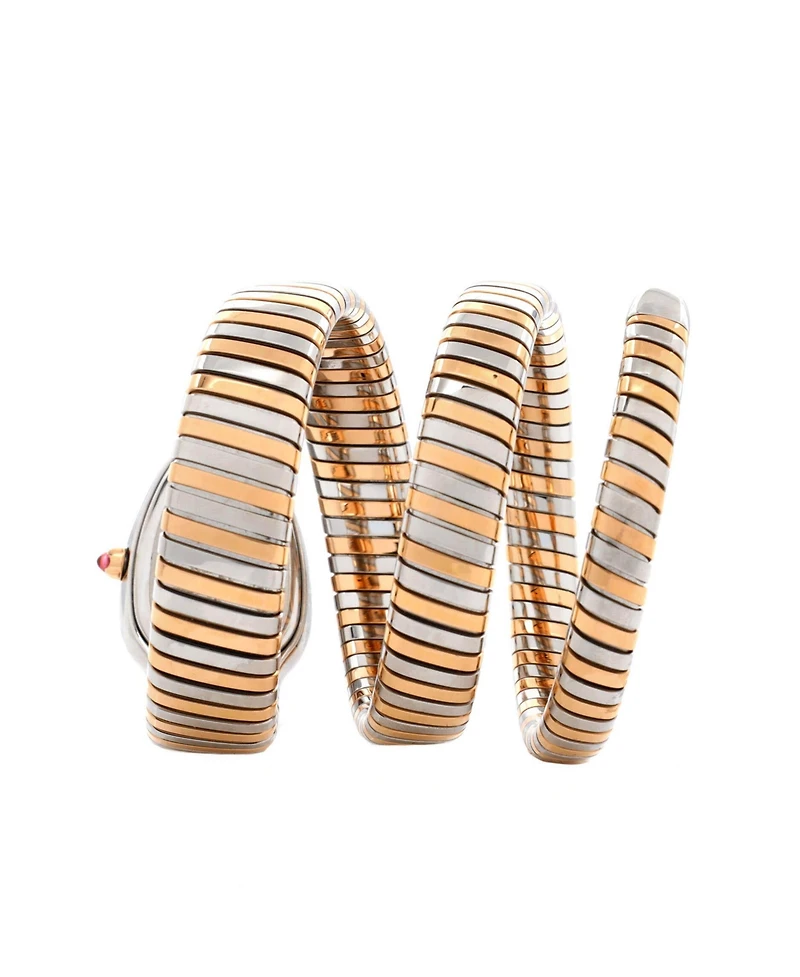 Pre-Owned Bvlgari Serpenti Tubogas Double Spiral Quartz Watch in Stainless Steel and Rose Gold with Diamond Bezel 23mm