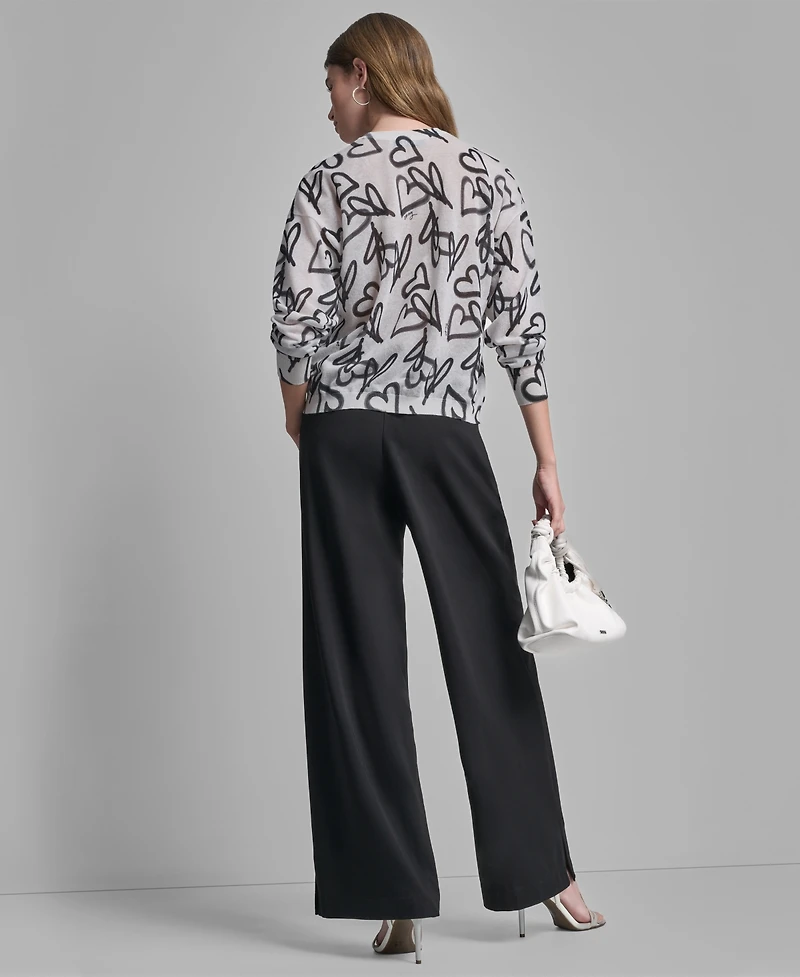 Dkny Women's Long-Sleeve Printed Crew Neck Sweater