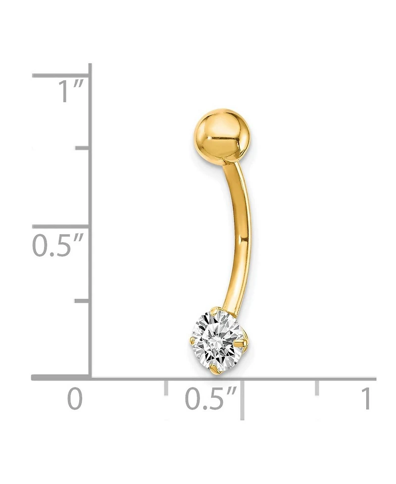 Curata Jewelry Solid 10k Yellow or White Gold 14g 5mm Round Cubic Zirconia Belly Ring Dangle