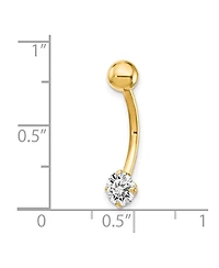 Curata Jewelry Solid 10k Yellow or White Gold 14g 5mm Round Cubic Zirconia Belly Ring Dangle