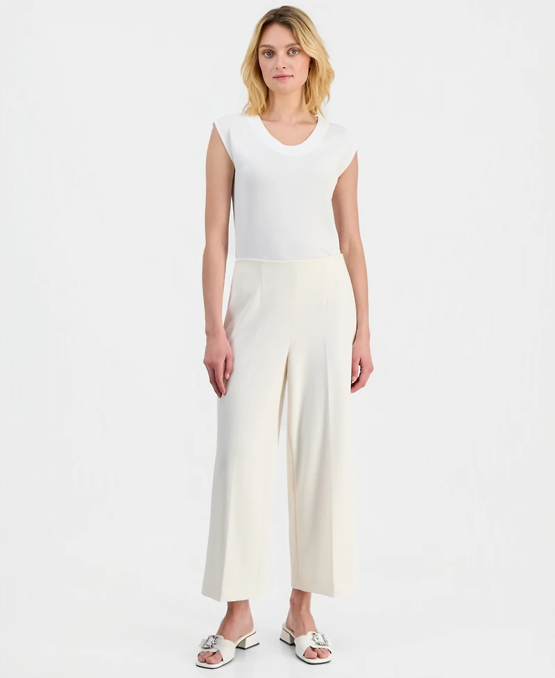 Anne Klein Petite High-Rise Wide-Leg Crop Pants