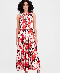 Anne Klein Petite Smocked Bodice Sleeveless Maxi Tier Dress
