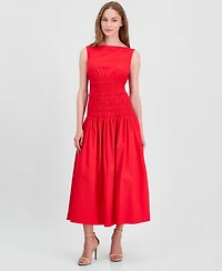 Anne Klein Petite Smocked Boat Neck Midi Dress