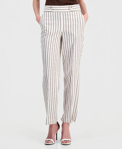 Anne Klein Women's Linen-Blend Striped Pull-On Pants