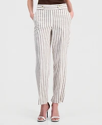 Anne Klein Women's Linen-Blend Striped Pull-On Pants
