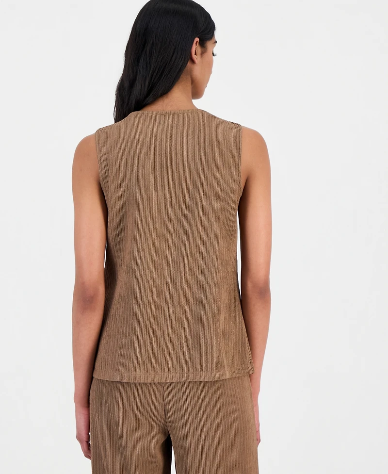 Anne Klein Women's Crinkle-Knit Sleeveless Button-Front Top