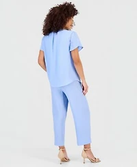 Anne Klein Essentials Petite Textured Tulip Sleeve Top Textured High Rise Pull On Pants