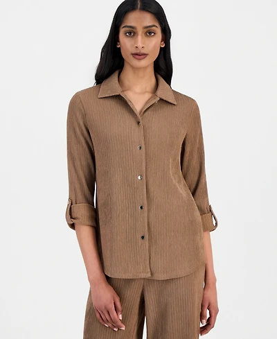 Anne Klein Women's Textured Roll-Tab Shirt