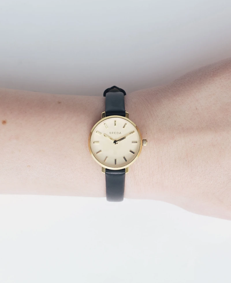 Breda Beverly 1730m Gold and Black Leather Band Watch, 25mm