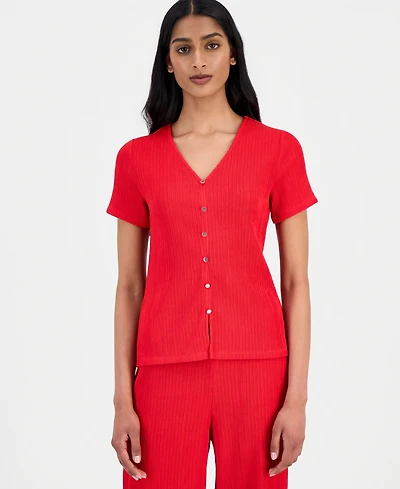 Anne Klein Women's Crinkle-Knit Short-Sleeve Cardigan
