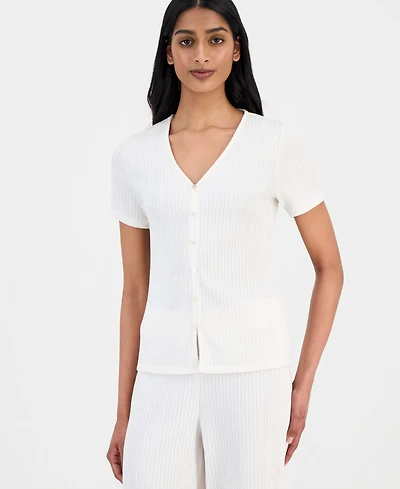 Anne Klein Women's Crinkle-Knit Short-Sleeve Cardigan