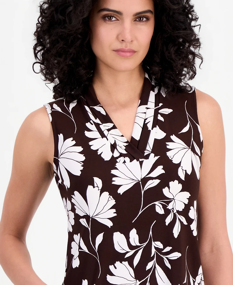 Anne Klein Women's Triple-Pleat V-Neck Sleeveless Top, Regular & Petite