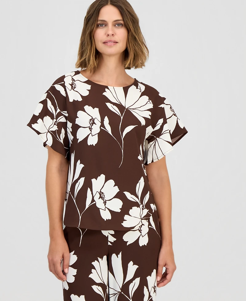 Anne Klein Petite Flutter-Sleeve Bateau Neck Top