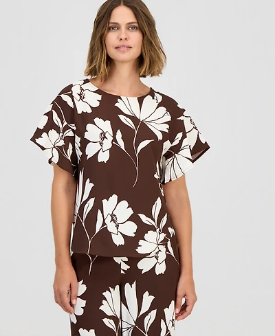 Anne Klein Petite Flutter-Sleeve Bateau Neck Top