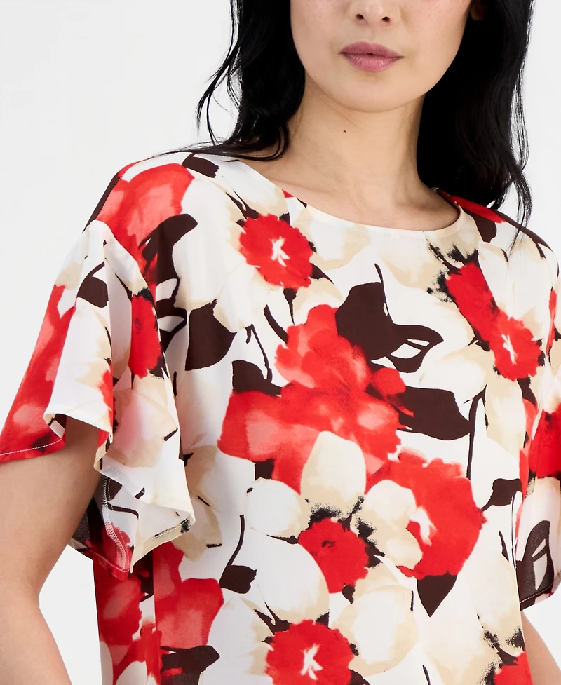 Anne Klein Women's Printed Flutter-Sleeve Top