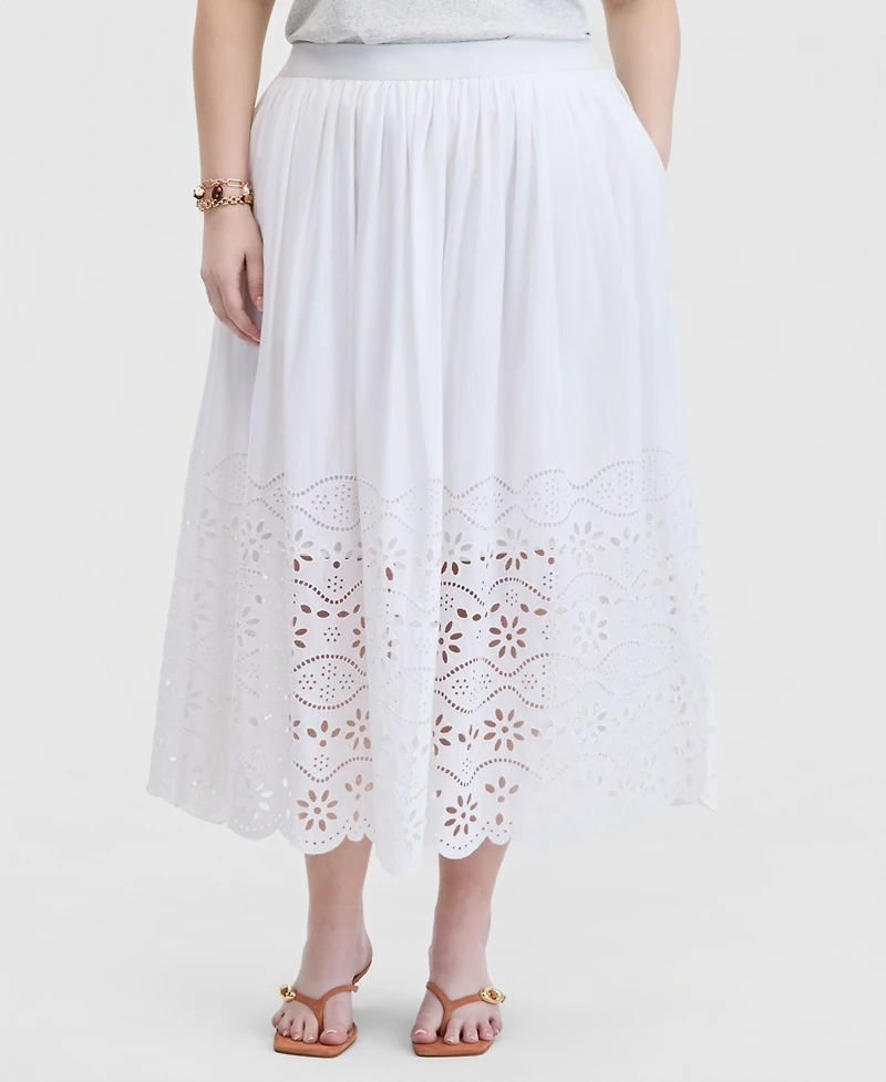 On 34th Trendy Plus Eyelet-Embroidered Midi Skirt, Macy's Exclusive