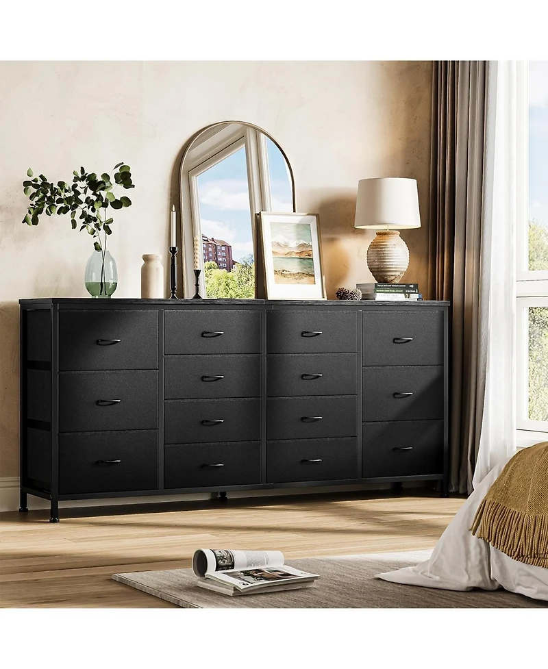 gaomon 63" W Long Fabric Dresser Tv Stand with 14 Drawers and Power Outlets, for 65–75 Inch TVs