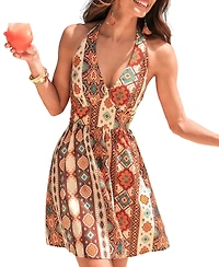 Cupshe Women's Halter Neck Boho Print Beach Dress