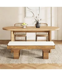 Tribesigns Dining Bench with Linen Cushion, 55.2" Farmhouse Entryway Bench, End of Bed Upholstered Bench