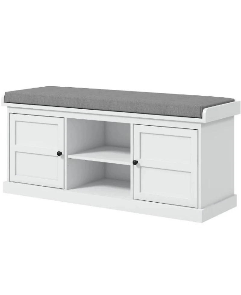 Rainsken Shoe Bench, Storage Bench with Padded Seat, 2 Cabinets and Adjustable Shelf for Entryway, Hallway and Living Room