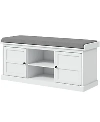 Rainsken Shoe Bench, Storage Bench with Padded Seat, 2 Cabinets and Adjustable Shelf for Entryway, Hallway and Living Room