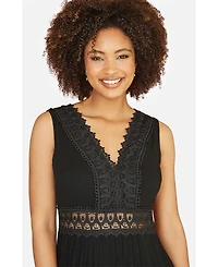 Yumi Women's Lace Trim Cotton Maxi Sun Dress