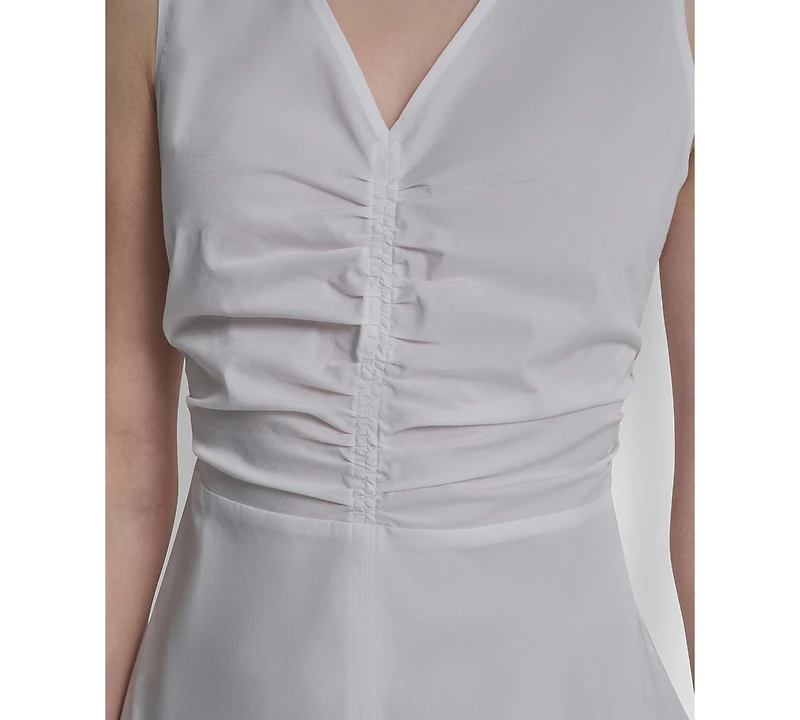 Dkny Women's Sleeveless Cotton Polin Ruched Front Top