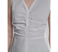 Dkny Women's Sleeveless Cotton Polin Ruched Front Top