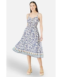 Yumi Women's Floral Border Print Midi Sun Dress