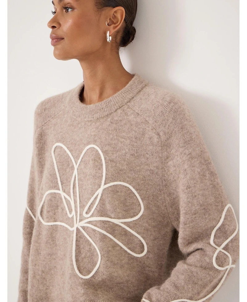 Hush Women's Wool Blend Flower Motif Jumper