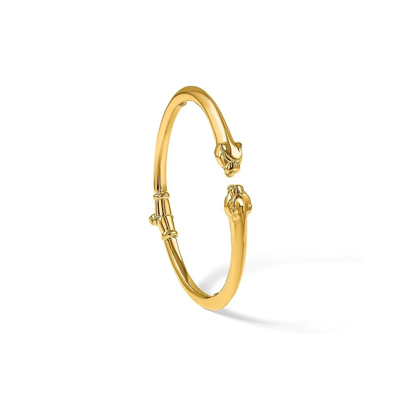 Curata Jewelry Solid 18k Gold Panther Head Hinged Cuff Stackable Bangle Cuff Bracelet