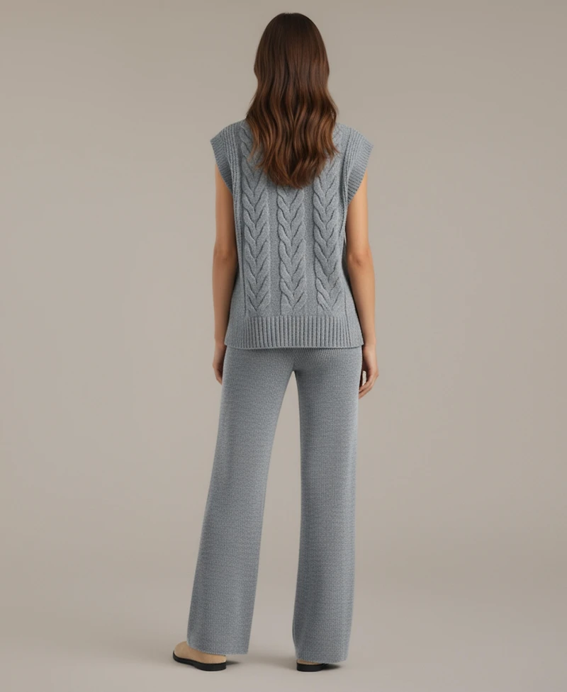 Modenaire Women's Cable-Knit Sweater Vest and Wide-Leg Pants Set