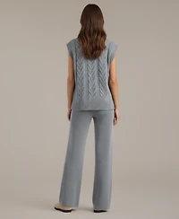 Modenaire Women's Cable-Knit Sweater Vest and Wide-Leg Pants Set