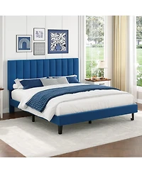 gaomon Velvet Upholstered Adjustable Vertical Tufted Headboard & Bed Frame
