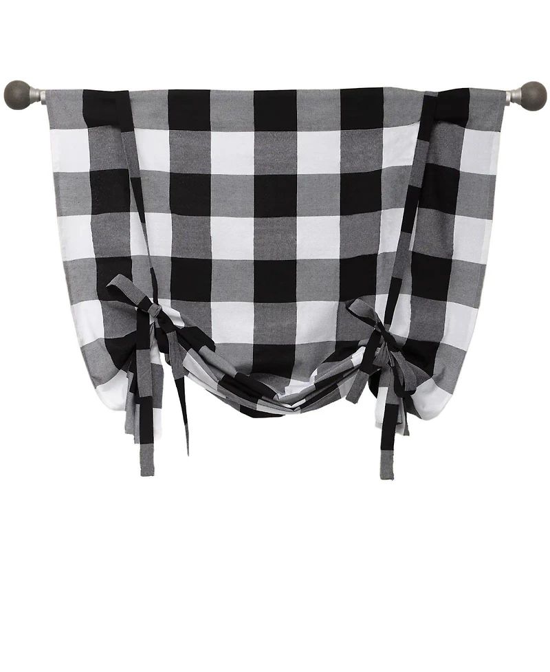 Kate Aurora Country Farmhouse Large Buffalo Plaid Tie Up Window Curtain With Ties