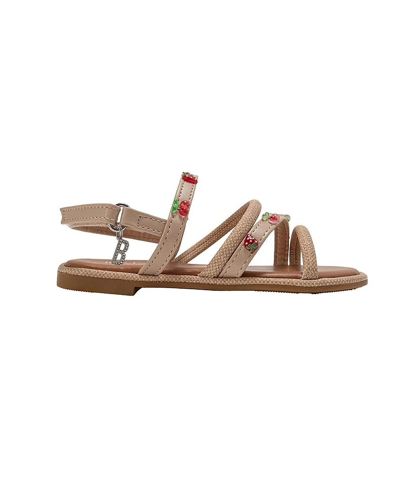 Bebe Girls Girl's Fashion Sandals – Dressy Shoes with Tiny Fruit Charms and Raffia Embossed Accents