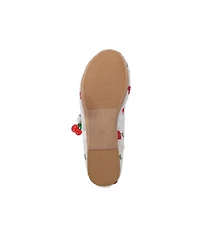 Bebe Girl's Mesh Ballet Mary Jane Shoes - Comfortable Dress Flats with Embroidered Cherry Accents