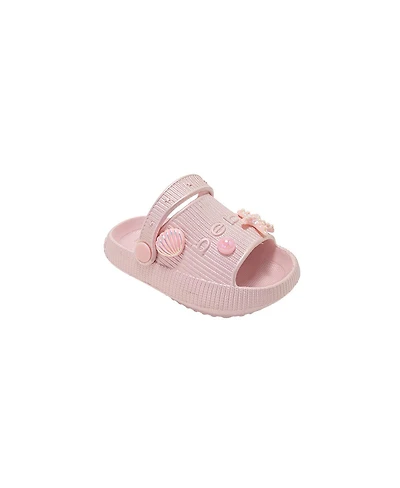 Bebe Little Girls Platform Eva Slide with Iridescent Finish and Sea Life Charms