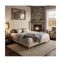 gaomon Wingback Bedframe, Corduroy Upholstered Bed Frame, No Box Spring Needed