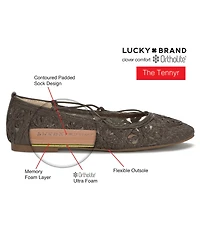 Lucky Brand Women's Tennyr Laced Criss-Cross Strap Raffia Ballet Flats