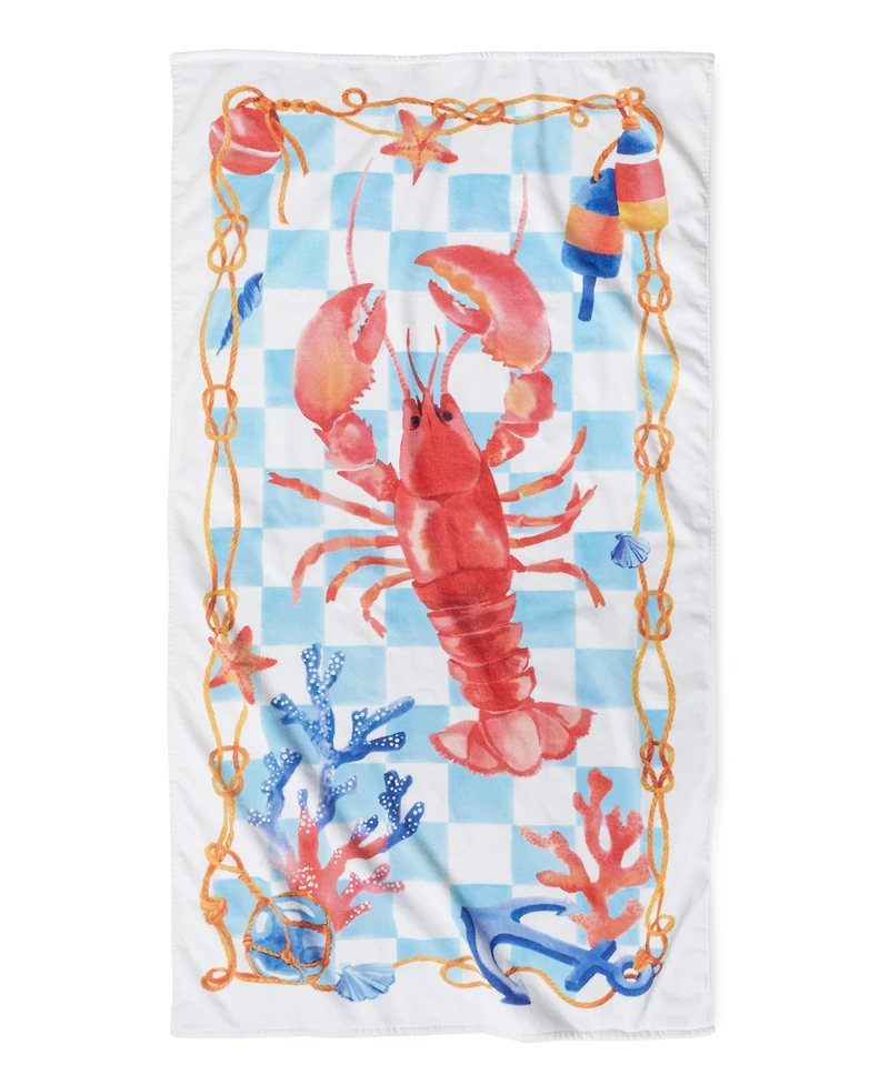 The Beach House Cotton Lazy Lobster Printed Beach Towel, 38" x 70"