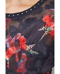 Oasis Women's Floral Stud Trim Puff Sleeve Midi Dress